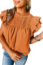 Load image into Gallery viewer, Rose Red Ruched Frilled Neck Ruffle Blouse
