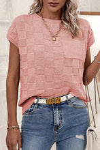 Load image into Gallery viewer, Dusty Pink Lattice Textured Knit Short Sleeve Baggy Sweater
