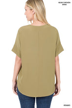 Load image into Gallery viewer, Heavy Woven Span Split Neck Short Sleeve Top
