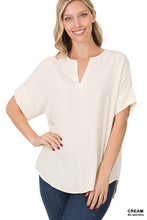 Load image into Gallery viewer, Heavy Woven Span Split Neck Short Sleeve Top
