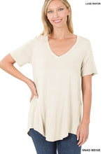 Load image into Gallery viewer, Luxe Rayon Short Sleeve V-Neck Hi-Low Hem Top
