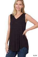 Load image into Gallery viewer, Luxe Rayon Sleeveless V-Neck Hi-Low Hem Top
