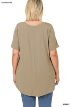 Load image into Gallery viewer, Plus Luxe Rayon S/Sleeve V-Neck Hi-Low Hem Top
