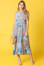 Load image into Gallery viewer, Sleeveless Print Ruffled Hem Tea-Length Dress
