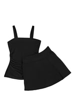 Load image into Gallery viewer, Black Ruched Square Neck Adjustable Strap Tankini Swimsuit
