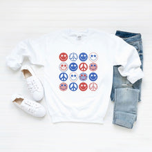 Load image into Gallery viewer, Patriotic Smiley Faces Stacked Graphic Sweatshirt
