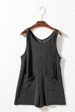 Load image into Gallery viewer, Dark Grey Ribbed Striped Knotted Straps Pocketed Romper
