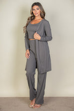 Load image into Gallery viewer, Rib Cami Top with Pants and Long Cardigan Set
