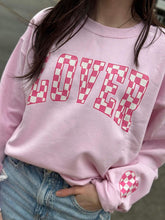 Load image into Gallery viewer, Pink Checkered Lover with Heart Sleeve Sweatshirt
