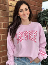 Load image into Gallery viewer, Pink Checkered Lover with Heart Sleeve Sweatshirt
