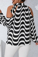 Load image into Gallery viewer, White Plus Size Striped Cold Shoulder Halter Neck Blouse
