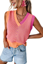 Load image into Gallery viewer, Strawberry Pink Contrast Chevron V Neck Knitted Vest
