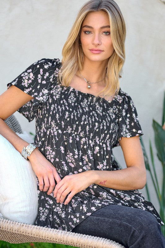 Floral Printed V-Neck Ruffle Top