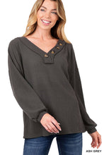 Load image into Gallery viewer, BRUSHED WAFFLE V-NECK BUTTON DETAIL SWEATER
