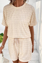 Load image into Gallery viewer, Beige Frill Textured Short Sleeve Top and Drawstring Shorts Set
