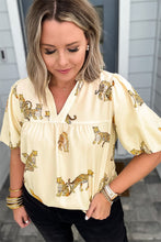 Load image into Gallery viewer, Beige Plus Size Cheetah Print Short Puff Sleeve Blouse
