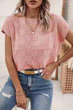 Load image into Gallery viewer, Dusty Pink Lattice Textured Knit Short Sleeve Baggy Sweater
