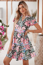 Load image into Gallery viewer, Pink Floral Print Wavy Embellished V Neck Mini Dress
