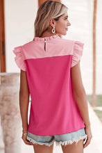 Load image into Gallery viewer, Orange Colorblock Splicing Pleated Ruffle Trim Blouse
