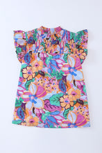 Load image into Gallery viewer, Multicolor Floral Print Ruffle Sleeveless Smocked Blouse

