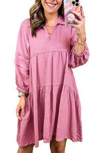 Load image into Gallery viewer, Purple Solid Color Gauze Collared Casual Dress

