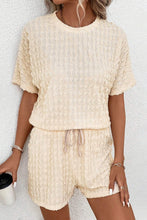 Load image into Gallery viewer, Beige Frill Textured Short Sleeve Top and Drawstring Shorts Set
