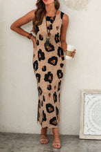 Load image into Gallery viewer, Leopard Split Open Back Sleeveless Maxi Dress
