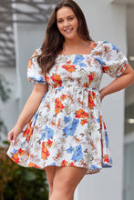 Load image into Gallery viewer, White Floral Smocked Flared Plus Size Dress
