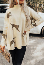 Load image into Gallery viewer, Parchment Lively Cheetah Print High Neck Split Hem Sweater
