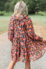 Load image into Gallery viewer, Red Boho Floral Print Shirred Cuffs Mini Tiered Dress
