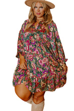 Load image into Gallery viewer, Green Paisley Floral Print Ruffled Hem Plus Size Dress
