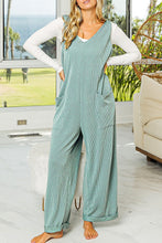 Load image into Gallery viewer, Green Pockets Oversized Ribbed Wide Leg Jumpsuit
