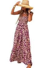 Load image into Gallery viewer, Rose Leopard Ruffle Straps Smocked High Waist Maxi Dress
