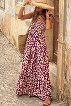 Load image into Gallery viewer, Rose Leopard Ruffle Straps Smocked High Waist Maxi Dress
