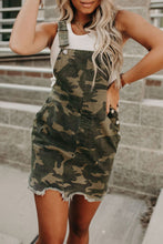 Load image into Gallery viewer, Green Camo Raw Hem Short Overall Dress
