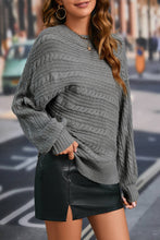 Load image into Gallery viewer, Gray Mock Neck Lantern Sleeve Cable Knit Sweater
