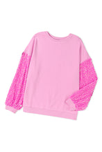 Load image into Gallery viewer, Pink Sequin Patchwork Long Sleeve Pullover Top
