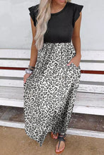 Load image into Gallery viewer, Black Leopard Print Splice Cap Sleeve Pocket Dress
