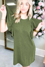 Load image into Gallery viewer, Grass Green Ribbed Ruffle Sleeve Mini Dress
