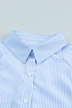 Load image into Gallery viewer, Black Striped Casual Shirred Cuffs Shirt
