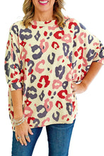 Load image into Gallery viewer, White Plus Size Colorful Leopard Print Batwing Sleeve Top
