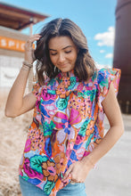 Load image into Gallery viewer, Multicolor Floral Print Ruffle Sleeveless Smocked Blouse
