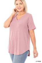 Load image into Gallery viewer, Plus Short Sleeve V-Neck Round Hem Top
