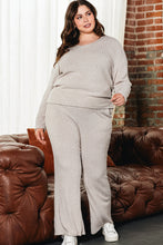 Load image into Gallery viewer, Parchment Plus Size Ribbed V Neck Pullover and Pants Set
