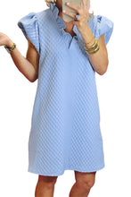 Load image into Gallery viewer, Light Blue Textured Puff Sleeve Ruffled V Neck Mini Dress
