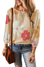Load image into Gallery viewer, Apricot Flower Print Ruched Bracelet Sleeve Top
