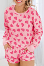 Load image into Gallery viewer, Pink Valentine Heart Shape Print Long Sleeve Top Shorts Lounge Set

