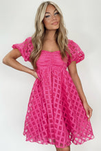 Load image into Gallery viewer, Strawberry Pink Checkered Puff Sleeve Babydoll Dress
