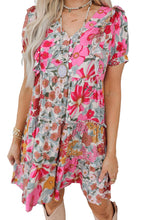 Load image into Gallery viewer, Multicolor Floral Print Patchwork Frill Tiered Shift Dress
