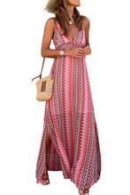Load image into Gallery viewer, Red Halter Boho Print Side Slits Maxi Dress

